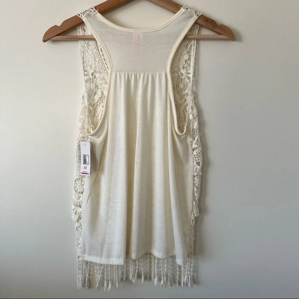 White Natural Crochet Tank with Fringe Top - Picture 4 of 7